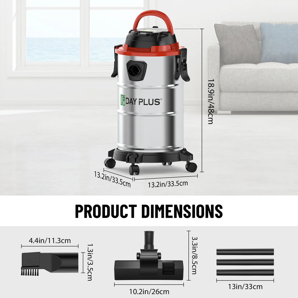 Wet & Dry Vacuum Cleaner 20L 6000W 20kpa 3 In 1 Blower Cleaning Portable Powerful Suction Industrial Vacuum with 4 Caster Wheels