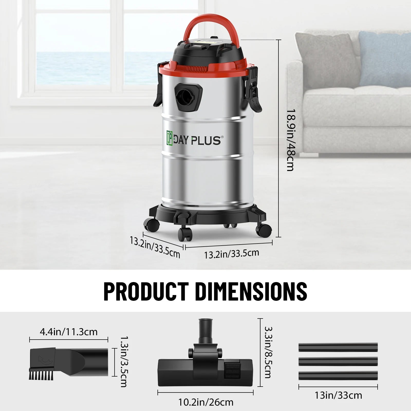 Wet & Dry Vacuum Cleaner 20L 6000W 20kpa 3 In 1 Blower Cleaning Portable Powerful Suction Industrial Vacuum with 4 Caster Wheels