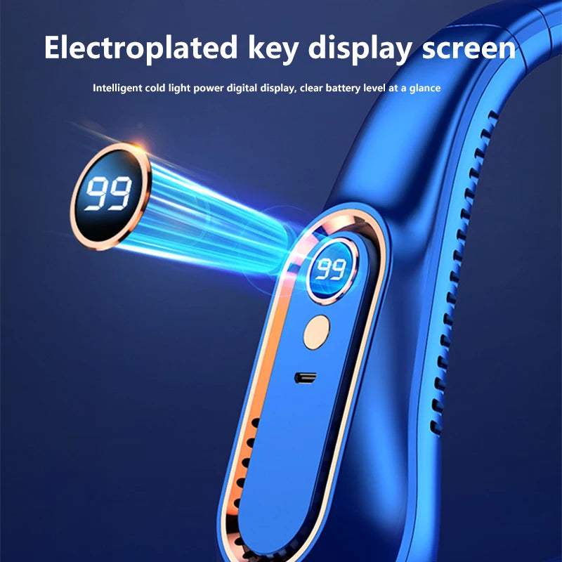 7000mAh Hanging Neck Fan USB Portable Bladeless Mini Hanging Neck Fan LED Digital Display Rechargeable Fan Cooling Tool
