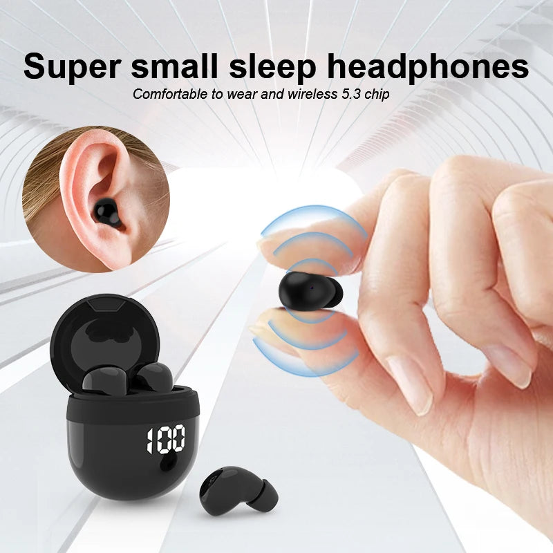 HOMEFISH SK18 Mini Sleep Wireless Earbuds, Bluetooth 5.3, Invisible In-Ear, Digital Display, Noise Cancelling for Side Sleepers