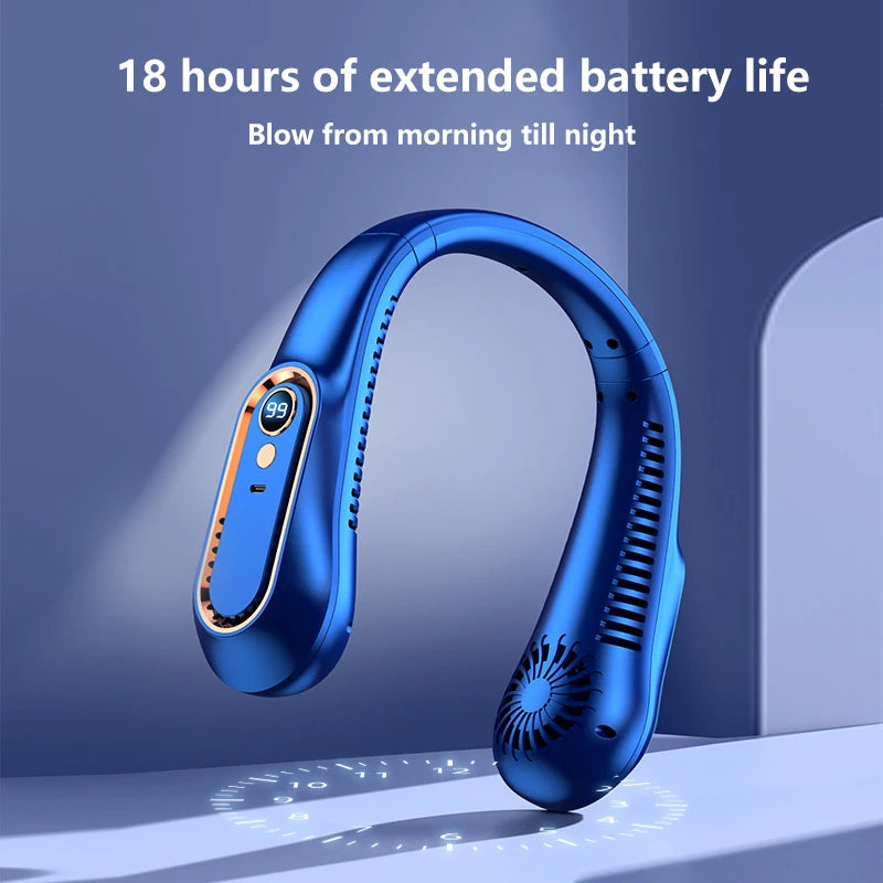 7000mAh Hanging Neck Fan USB Portable Bladeless Mini Hanging Neck Fan LED Digital Display Rechargeable Fan Cooling Tool
