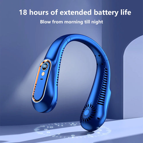 7000mAh Hanging Neck Fan USB Portable Bladeless Mini Hanging Neck Fan LED Digital Display Rechargeable Fan Cooling Tool