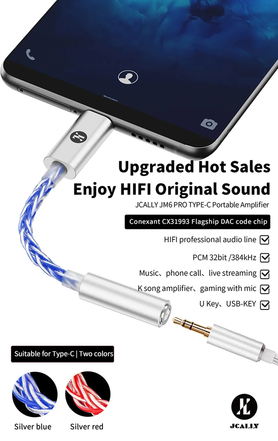 JCALLY JM6 Pro USB-C to 3.5mm HiFi DAC Headphone Adapter