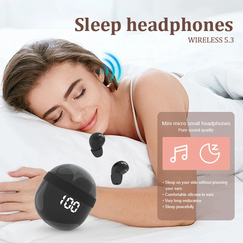 HOMEFISH SK18 Mini Sleep Wireless Earbuds, Bluetooth 5.3, Invisible In-Ear, Digital Display, Noise Cancelling for Side Sleepers