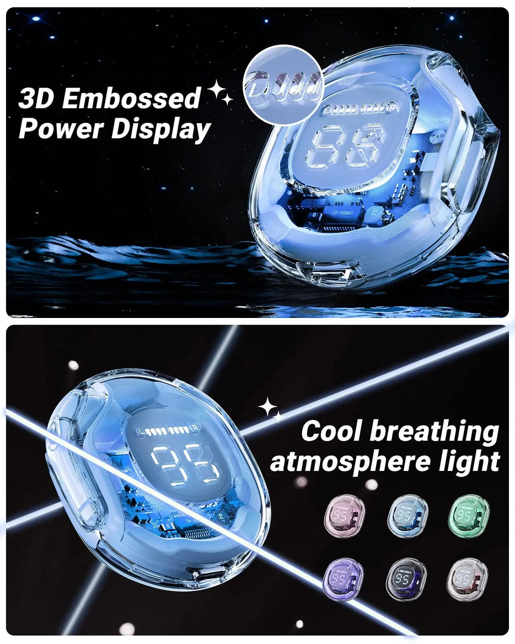 T8 Pro Transparent Bluetooth Earbuds with LED Display