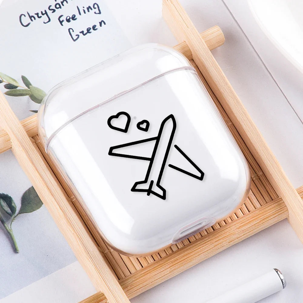 Airplane Pattern Clear Earphone Cases For Airpods 4th 2 1 3 Pro 2 Fundas Headphone Cover For Apple Airpods Air Pods Pro Airpods3