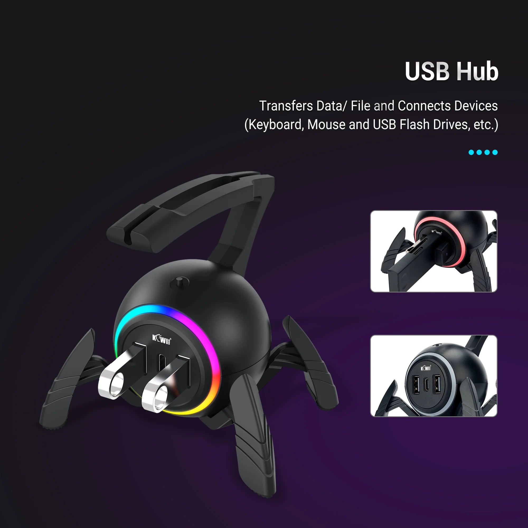 Mouse Bungee Mouse Cable Holder Cord Clip Wire Organizer Flexible For Mice Playing Esports Gaming With 3 USB Ports And RGB Light