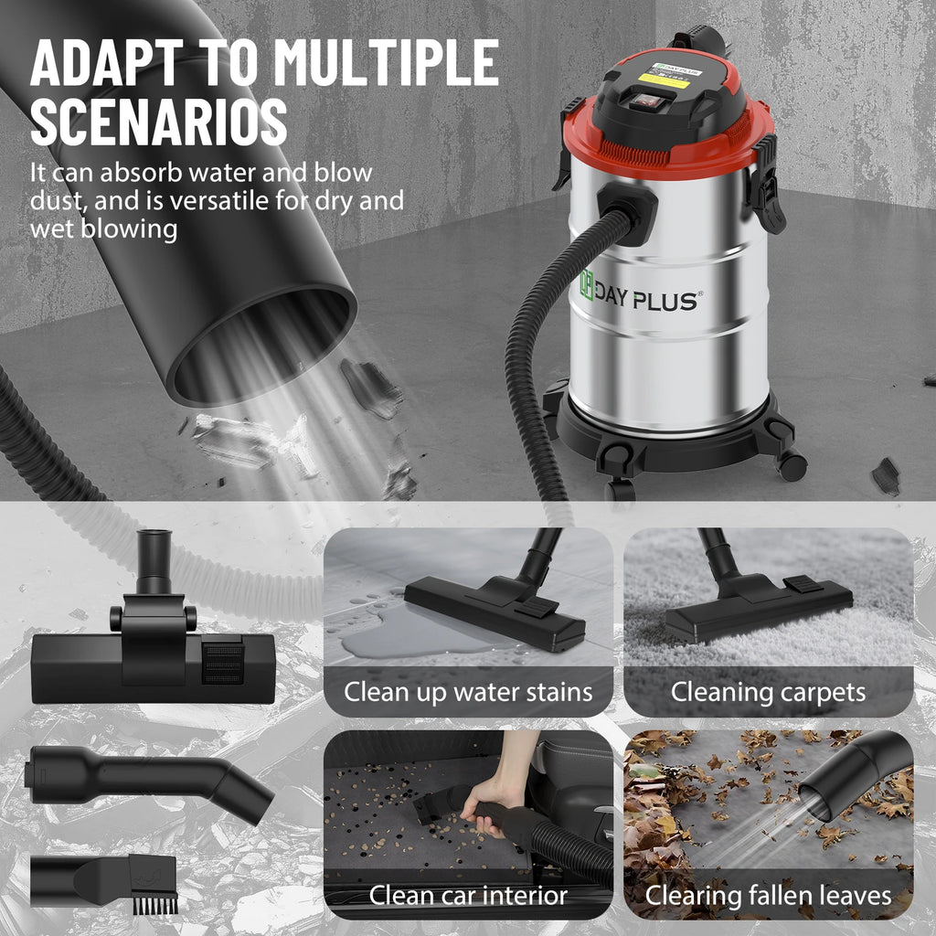 Wet & Dry Vacuum Cleaner 20L 6000W 20kpa 3 In 1 Blower Cleaning Portable Powerful Suction Industrial Vacuum with 4 Caster Wheels