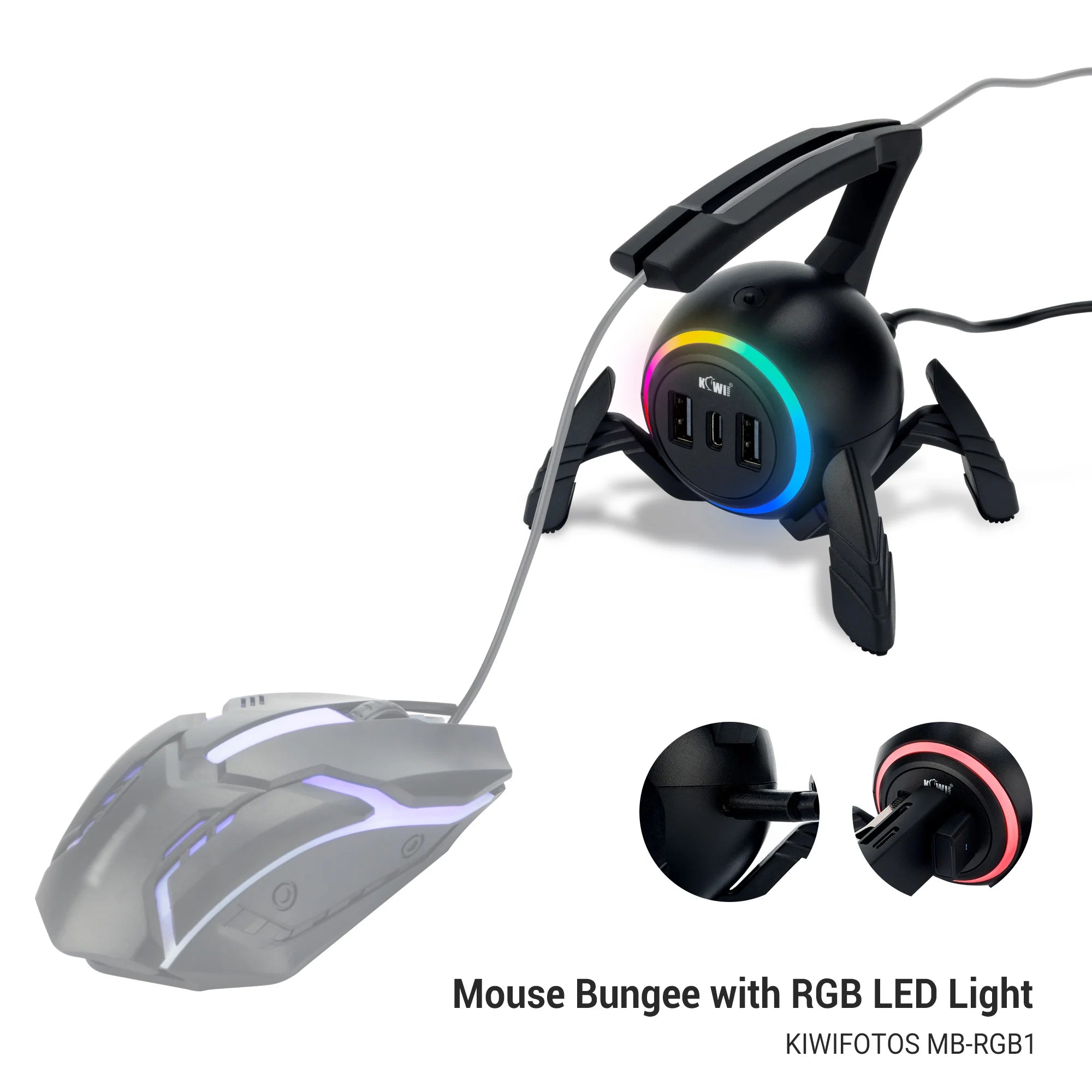 Mouse Bungee Mouse Cable Holder Cord Clip Wire Organizer Flexible For Mice Playing Esports Gaming With 3 USB Ports And RGB Light