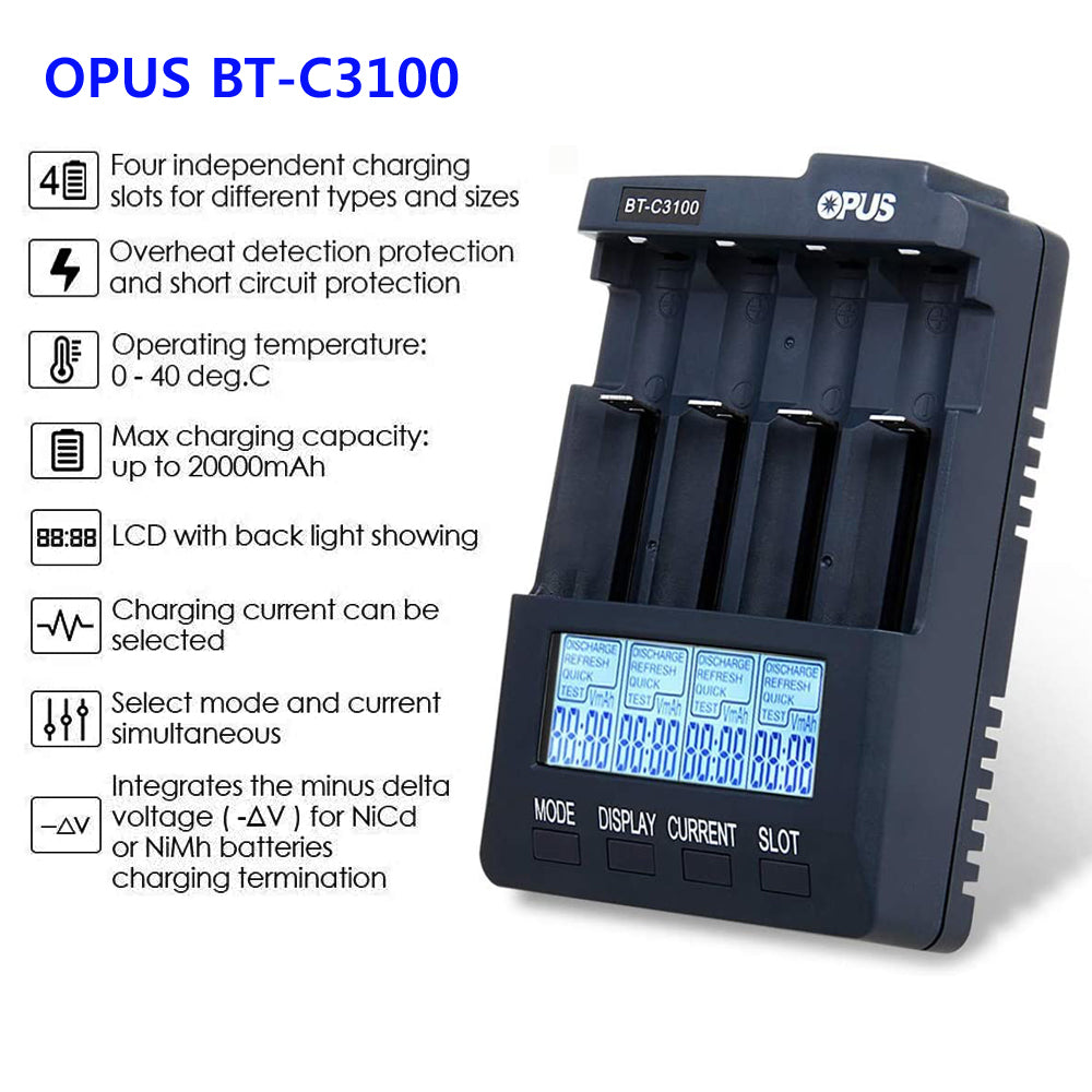 OPUS BT-C3100 V2.2 Universal Four Slots LCD Screen Replenisher Smart Rechargeable Smart Battery Charger Accessories & Parts New
