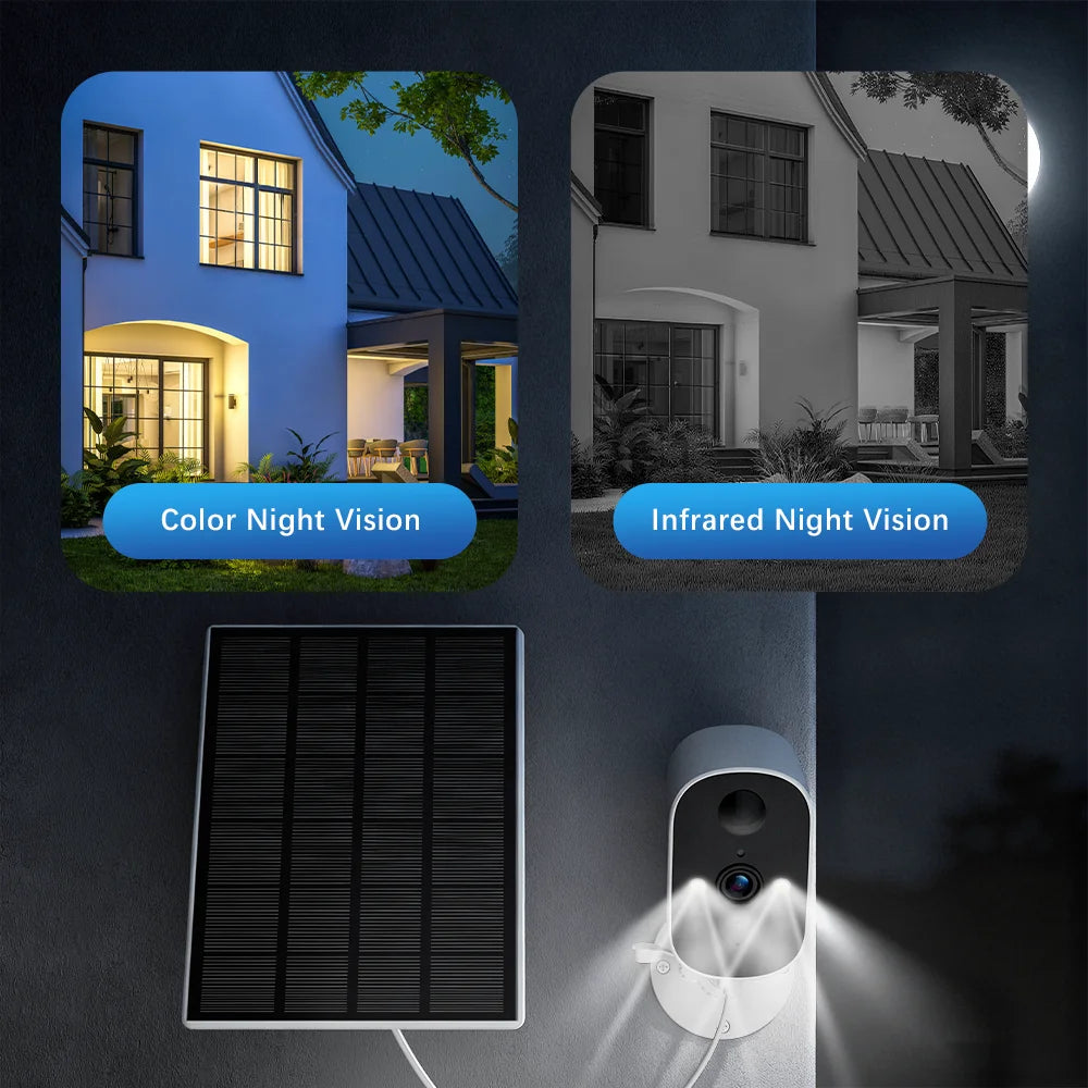Solar Security Camera Wireless Outdoor 3MP Home Surveillance IP65 Waterproof Color Night Vision Two Way Audio Human Detection
