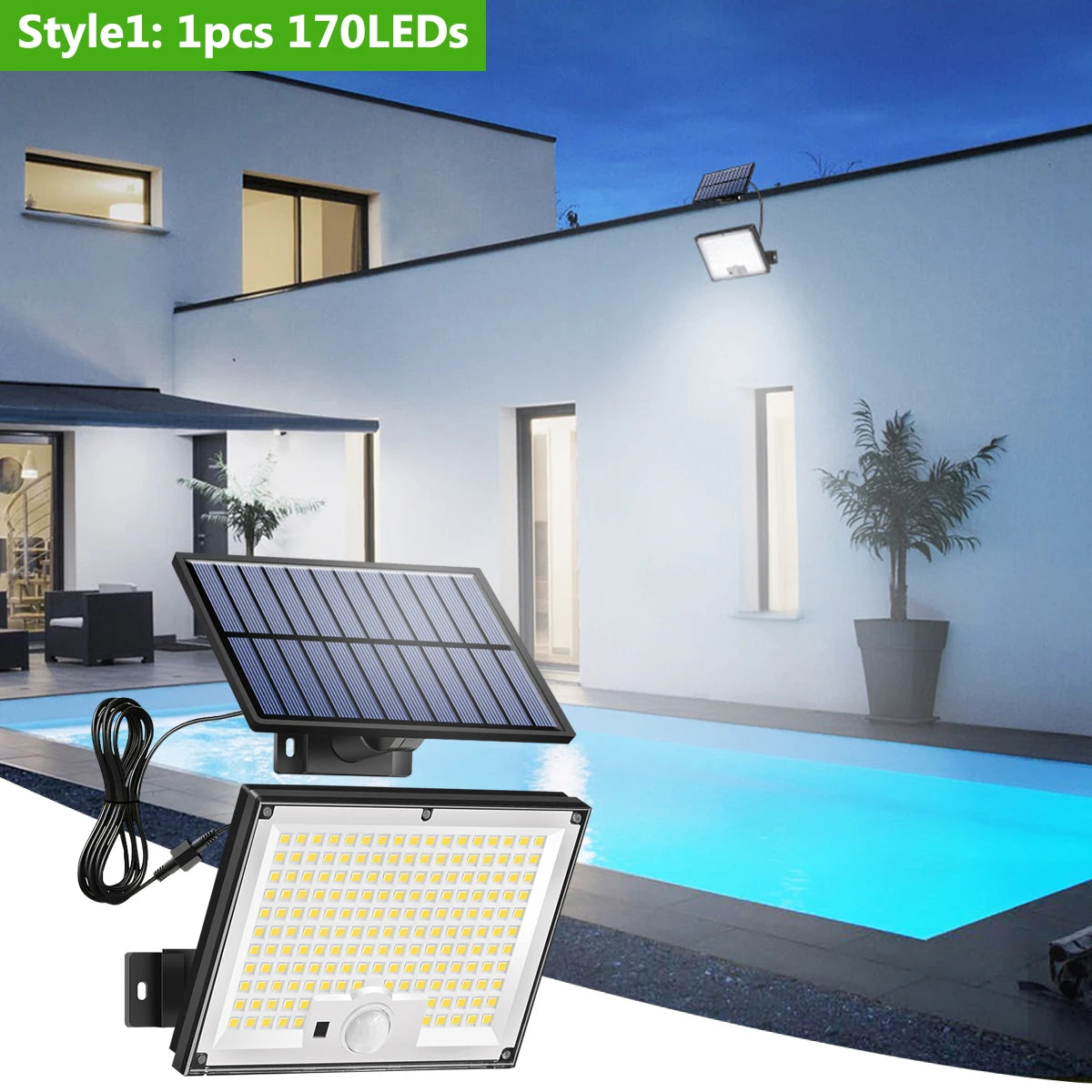 Solar Motion Sensor Outdoor Flood Lights with 400/172 Bright LEDs Dusk to Dawn Outside Flood Lights with 16ft Cable IP65 Lamp