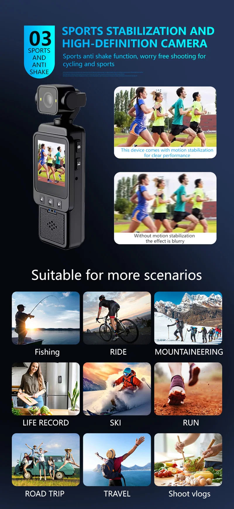 OnePlus 4K Handheld Sports Pocket Camera Display 180° Rotatable WiFi Wireless Video Recorder Built-in Fill Light Motion Camera