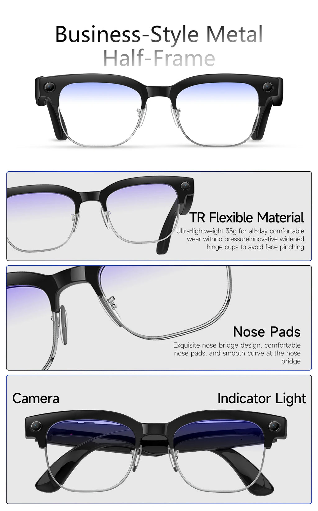 2026 World Premiere 4K HD Camera AI Smart Glasses 800W Pixel Camera 1080P Video AI Photo Recognition Call Travel abroad Glasses