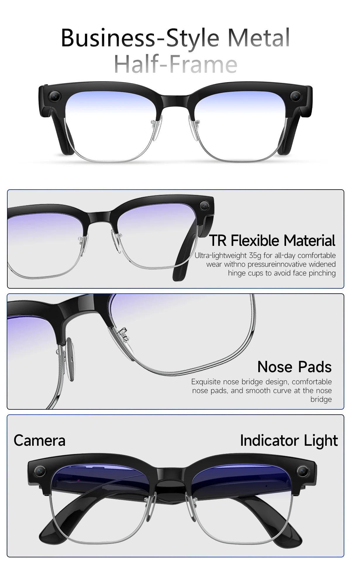 2026 World Premiere 4K HD Camera AI Smart Glasses 800W Pixel Camera 1080P Video AI Photo Recognition Call Travel abroad Glasses