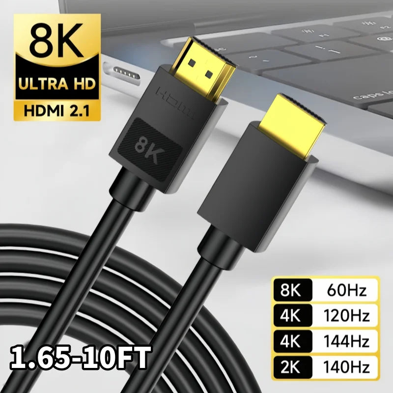 1.65/3.3/6.6/10FT 8K HDMI 2.1 Cable 48Gbps Ultra High Speed 8K60 4K120Hz eARC 3D HDR10 Compatible with Roku TV/PS5/HDTV/Blu-ray