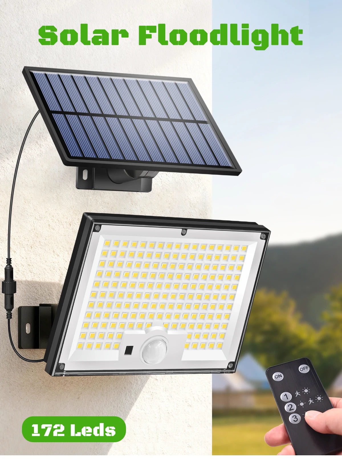 Solar Motion Sensor Outdoor Flood Lights with 400/172 Bright LEDs Dusk to Dawn Outside Flood Lights with 16ft Cable IP65 Lamp