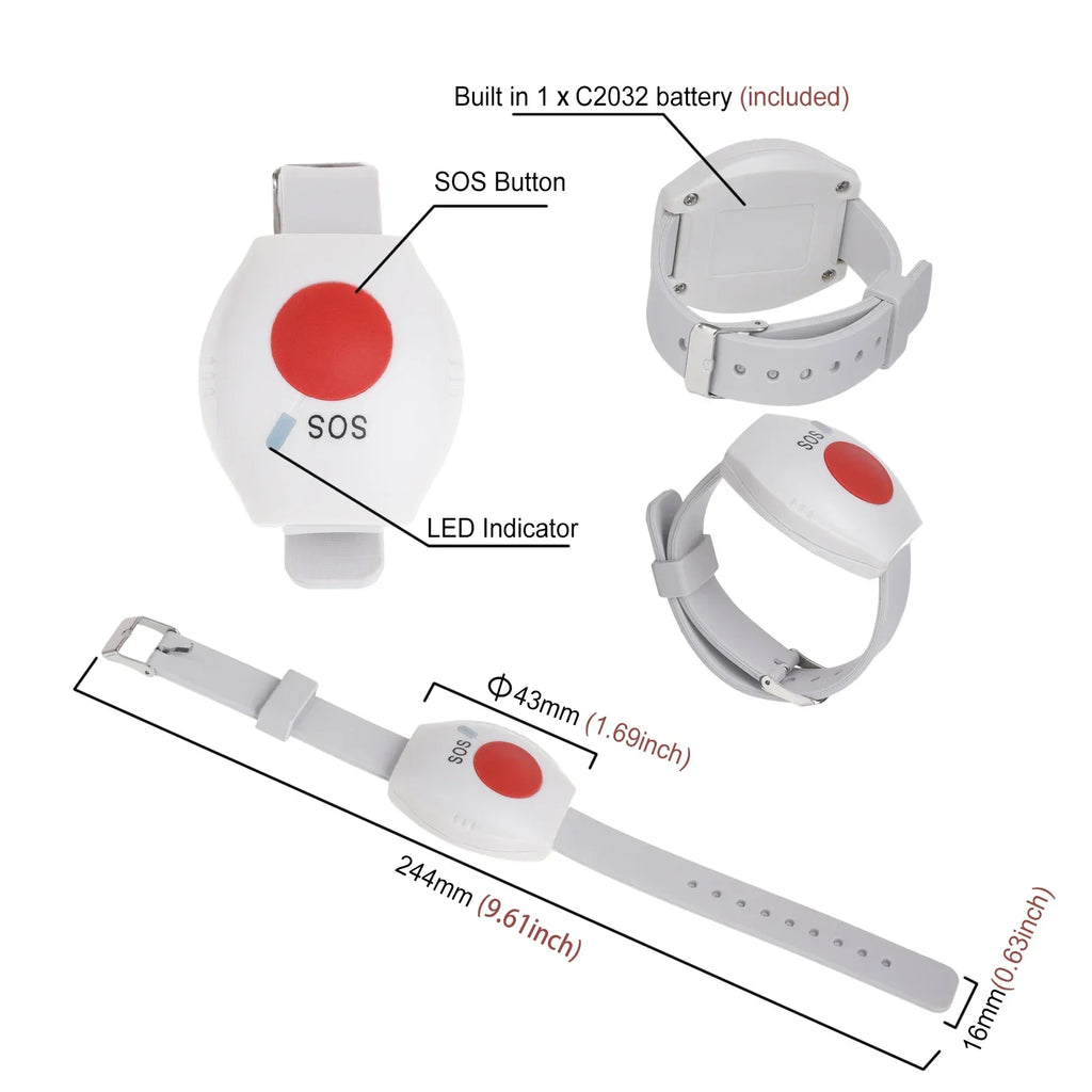 2pcs Panic Button RF433mhz SOS Bracelet Emergency Button for Elderly Alarm Watch Old People GSM Home Security Alarm System
