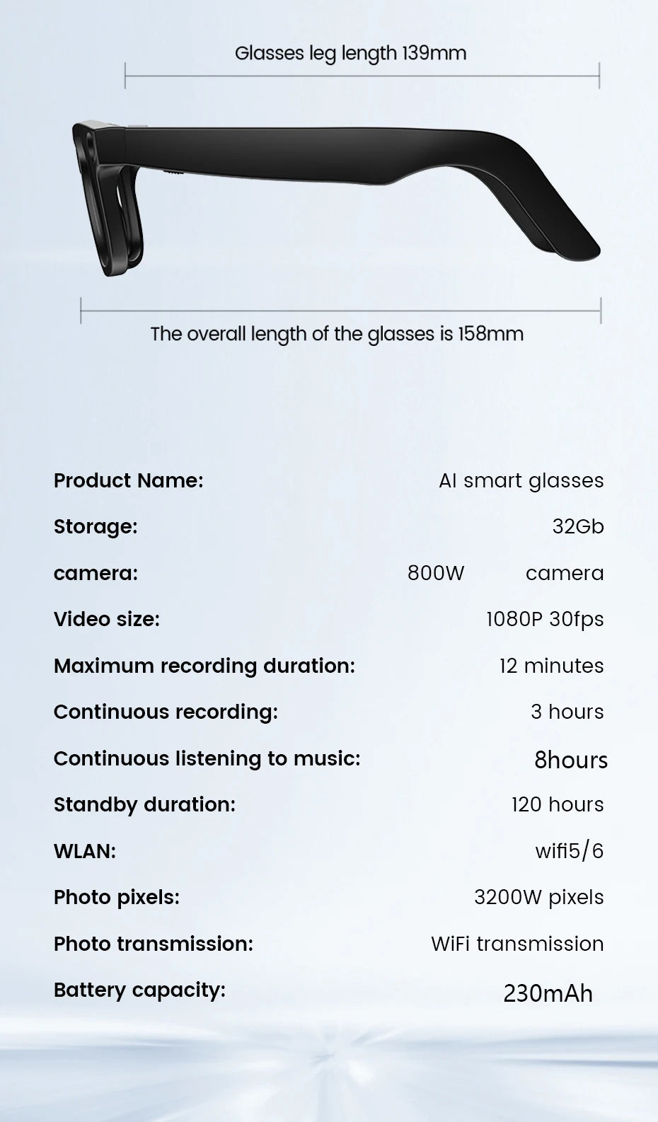 New Al Smart Glasses 800W HD Camera Anti Shake 1080P High-Definition Video Recording Touch Al Voice Wireless Call Smart Glasses