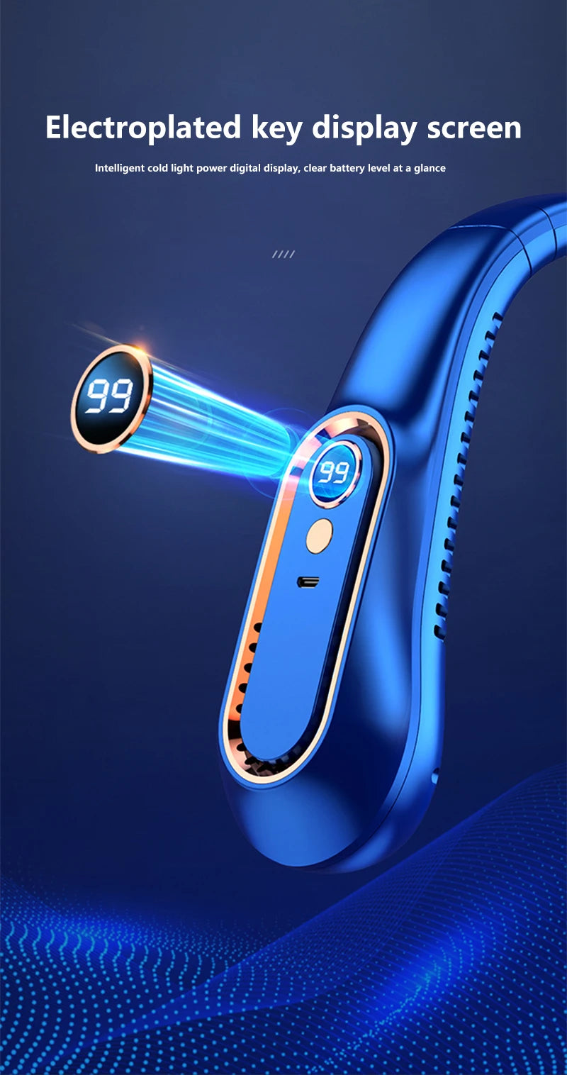 7000mAh Hanging Neck Fan USB Portable Bladeless Mini Hanging Neck Fan LED Digital Display Rechargeable Fan Cooling Tool