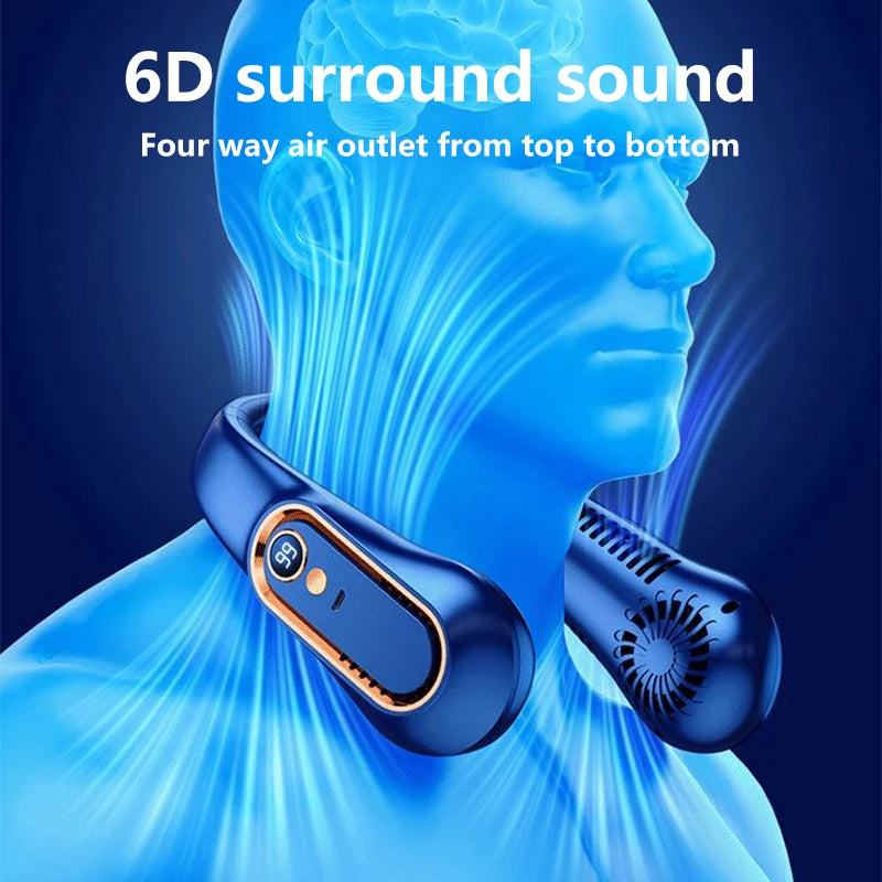 7000mAh Hanging Neck Fan USB Portable Bladeless Mini Hanging Neck Fan LED Digital Display Rechargeable Fan Cooling Tool