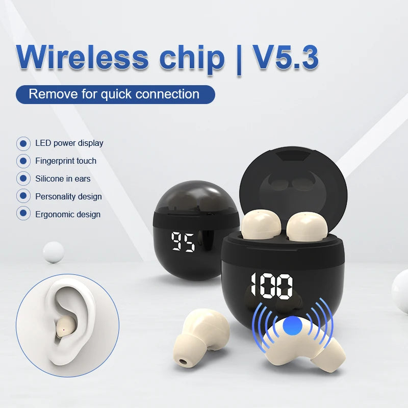 HOMEFISH SK18 Mini Sleep Wireless Earbuds, Bluetooth 5.3, Invisible In-Ear, Digital Display, Noise Cancelling for Side Sleepers