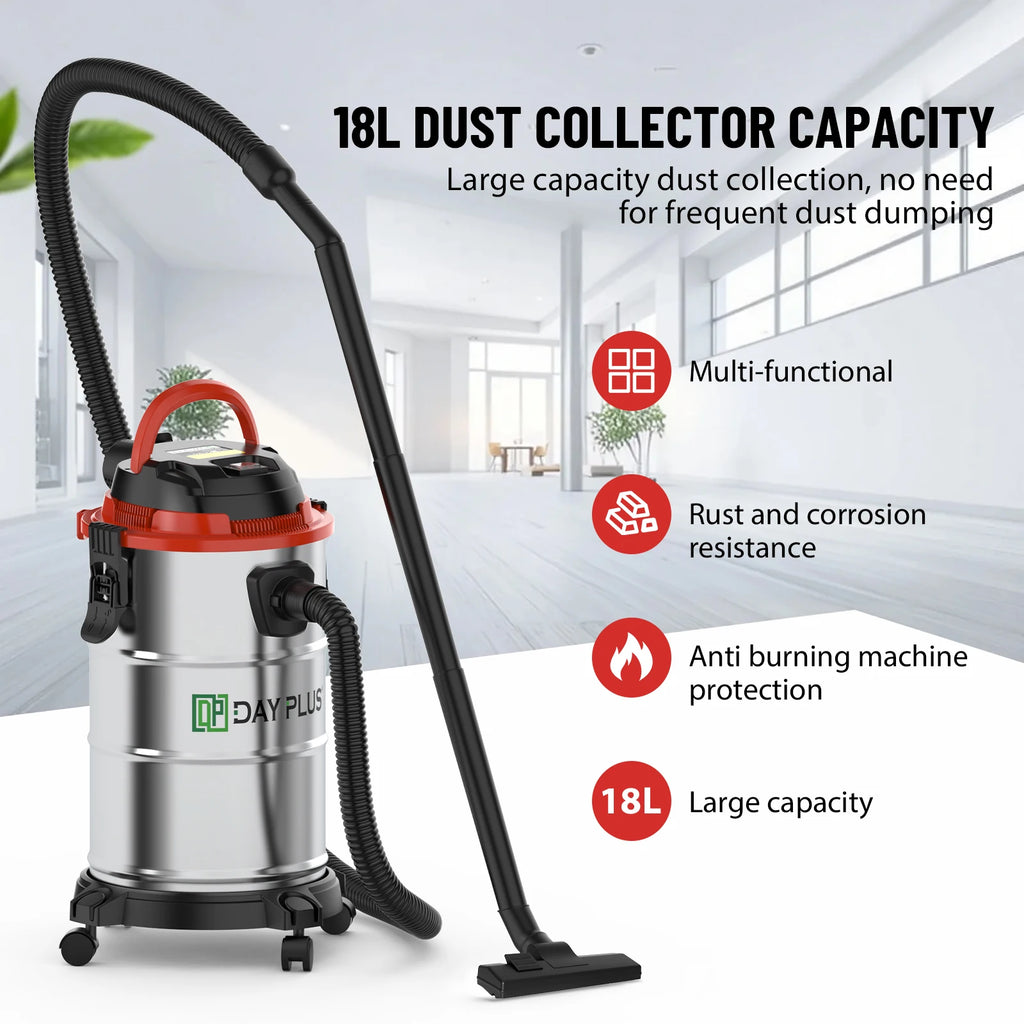Wet & Dry Vacuum Cleaner 20L 6000W 20kpa 3 In 1 Blower Cleaning Portable Powerful Suction Industrial Vacuum with 4 Caster Wheels