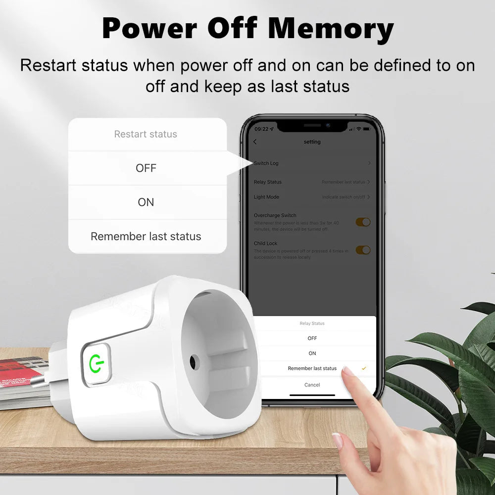 Matter WiFi Smart Plug 16A/20A EU Smart Socket Home Appliance Plug Adapter Timing for HomeKit SmartThings Alexa Google Siri