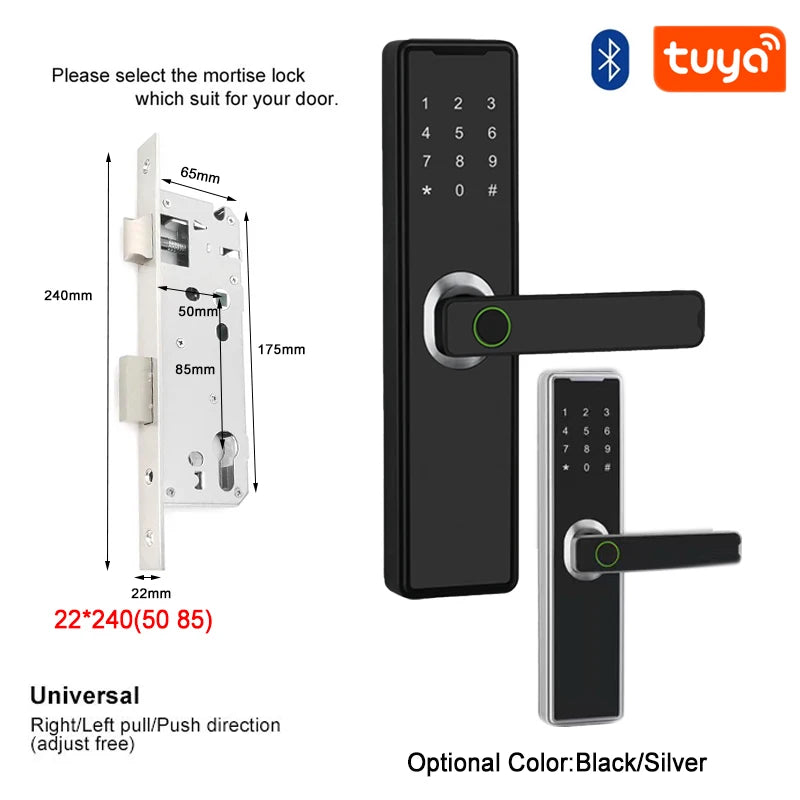 Support 8 Languages Fingerprint Lock Smart Door Lock For 150 Users Capacity Household  Tuya Intelligent Life APP Control