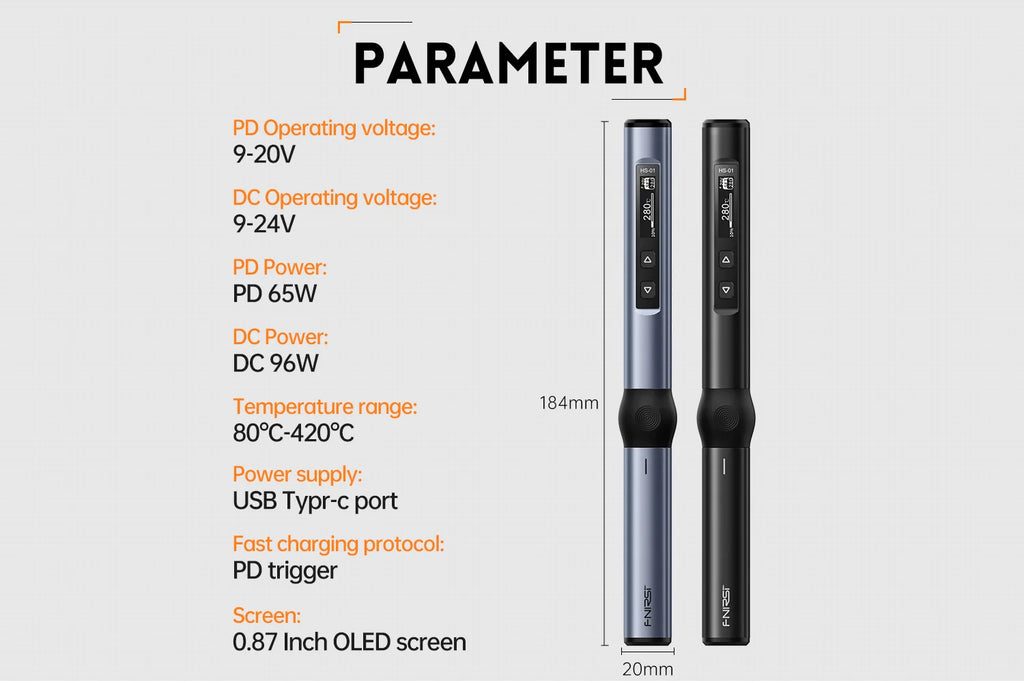 FNIRSI HS-01 Adjustable Temperature Soldering Iron DC 24V 80-420℃ Welding Solder Rework Station PD 65W Portable Repair Tool