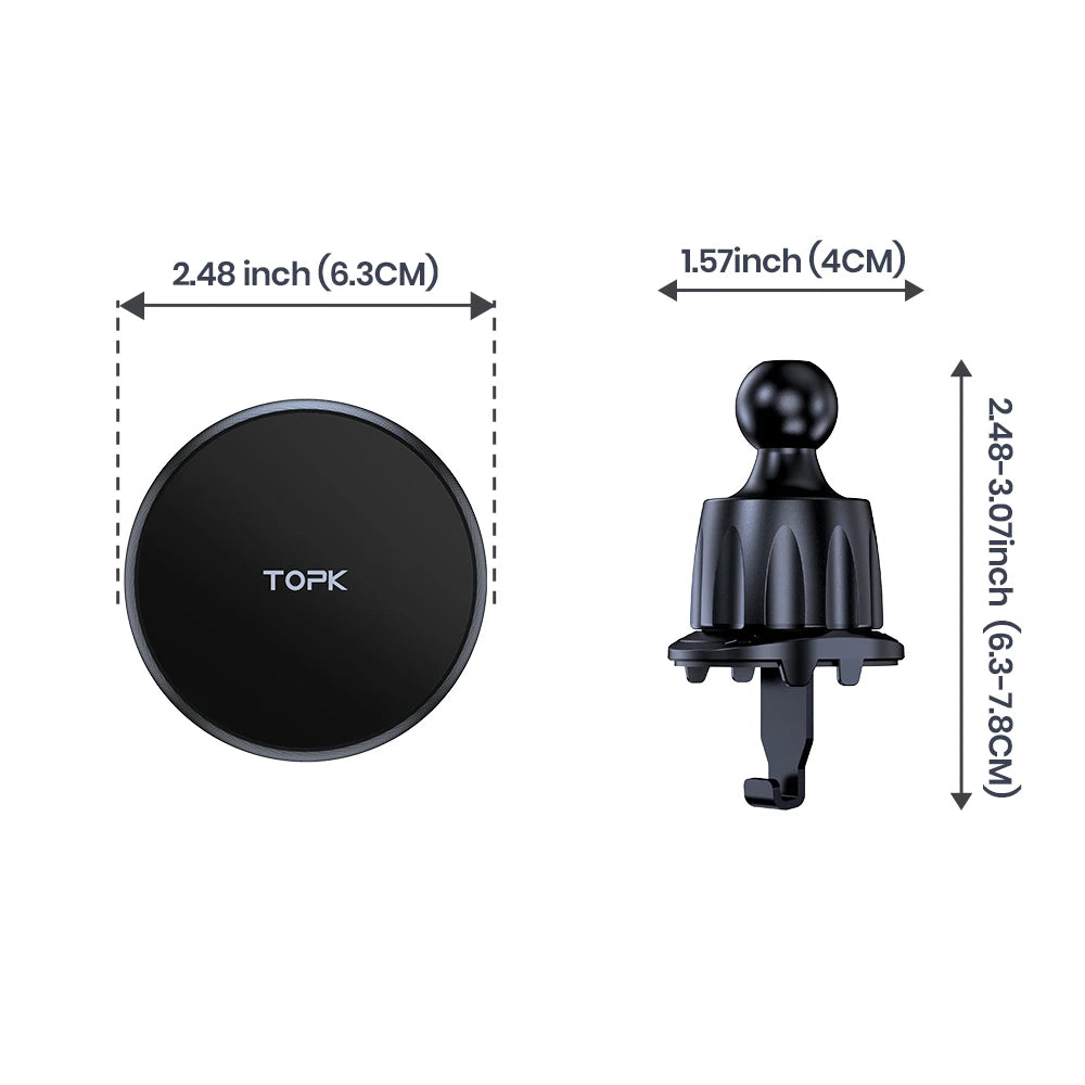TOPK for Magsafe Car Phone Holder Powerful Magnetism Premium Quality Single-Hand Operation Metal Hook Magnetic Car Phone Mount