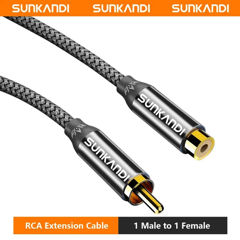 SUNKANDI RCA Male to female extension cable, copper housing  RCA male to RCA female cable Stereo audio extension cable adapter