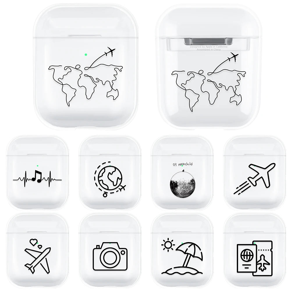 Airplane Pattern Clear Earphone Cases For Airpods 4th 2 1 3 Pro 2 Fundas Headphone Cover For Apple Airpods Air Pods Pro Airpods3