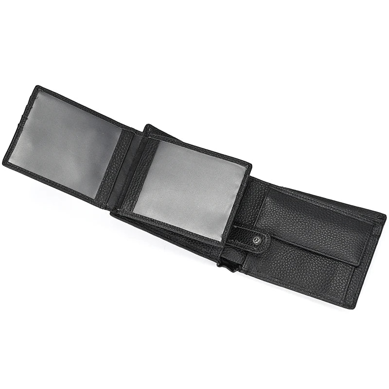 Cow Leather Men‘s Short Wallet Hasp Genuine Leather Unisex Women Zipper Coin Clutch Purse Cowhide Card Holder Trifold Man wallet