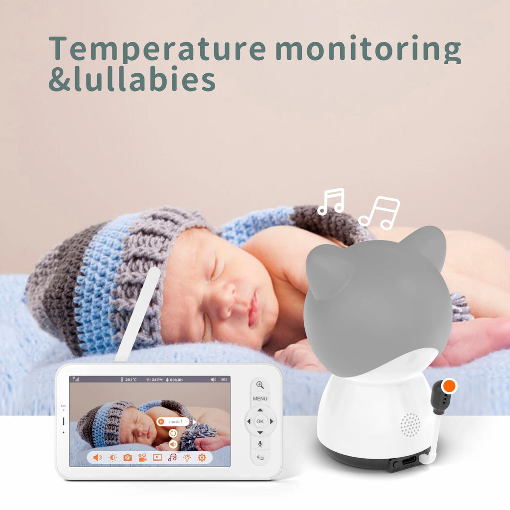 Babystar 5-inch LCD baby monitor with two cameras, supports split screen, WiFi smartphone video dual camera, mobile APP control