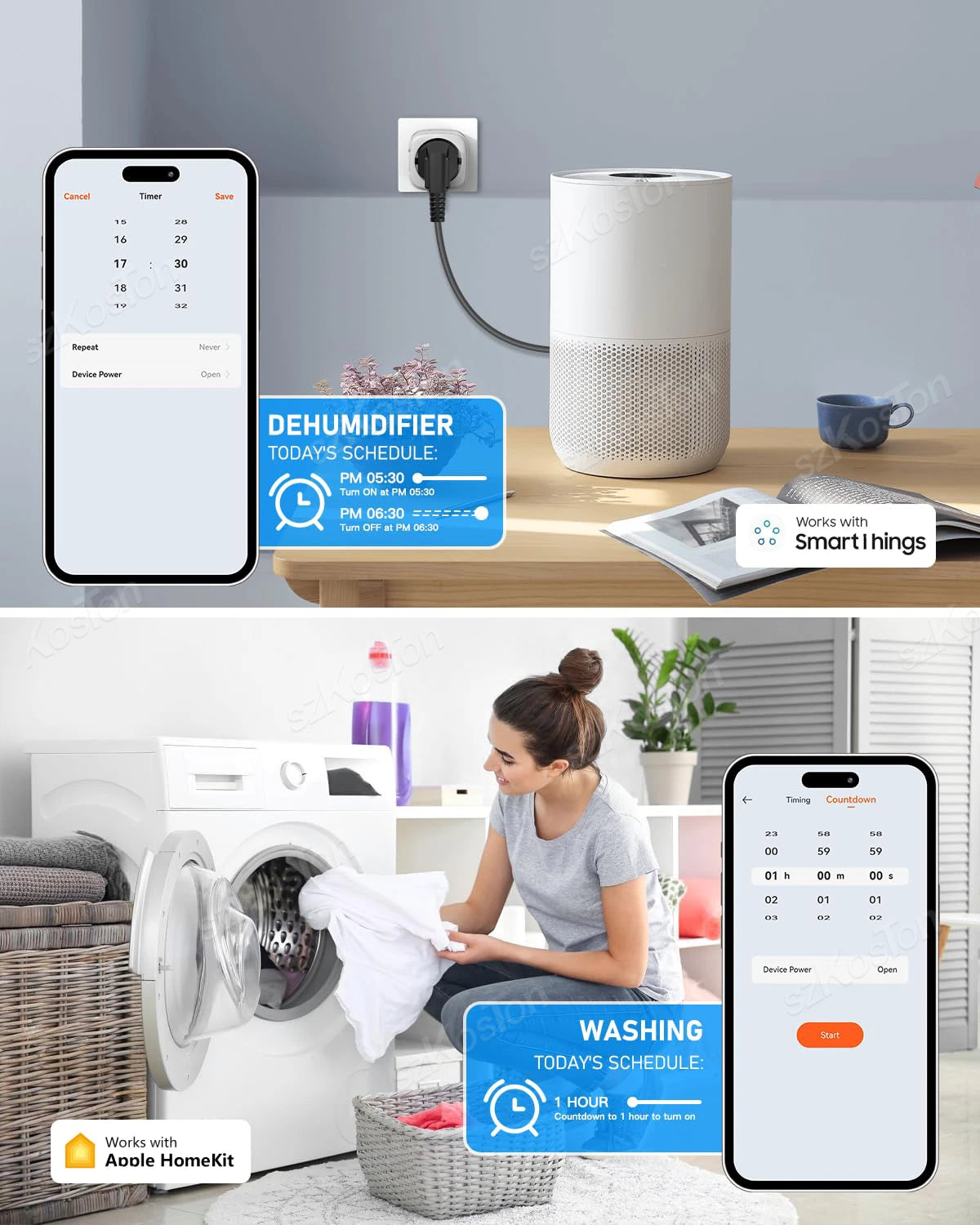 Matter WiFi Smart Plug 16A/20A EU Smart Socket Home Appliance Plug Adapter Timing for HomeKit SmartThings Alexa Google Siri