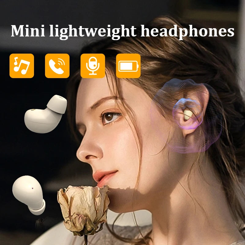 HOMEFISH SK18 Mini Sleep Wireless Earbuds, Bluetooth 5.3, Invisible In-Ear, Digital Display, Noise Cancelling for Side Sleepers