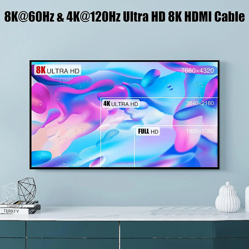 1.65/3.3/6.6/10FT 8K HDMI 2.1 Cable 48Gbps Ultra High Speed 8K60 4K120Hz eARC 3D HDR10 Compatible with Roku TV/PS5/HDTV/Blu-ray