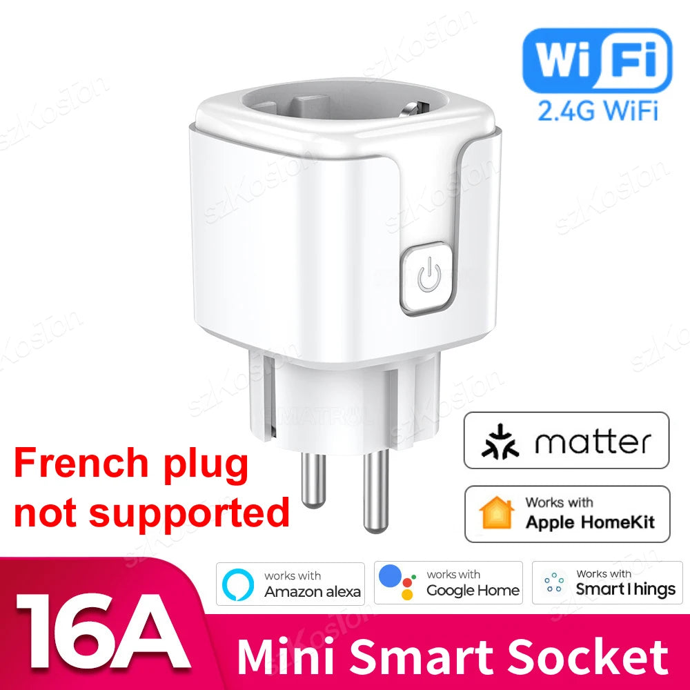 Matter WiFi Smart Plug 16A/20A EU Smart Socket Home Appliance Plug Adapter Timing for HomeKit SmartThings Alexa Google Siri