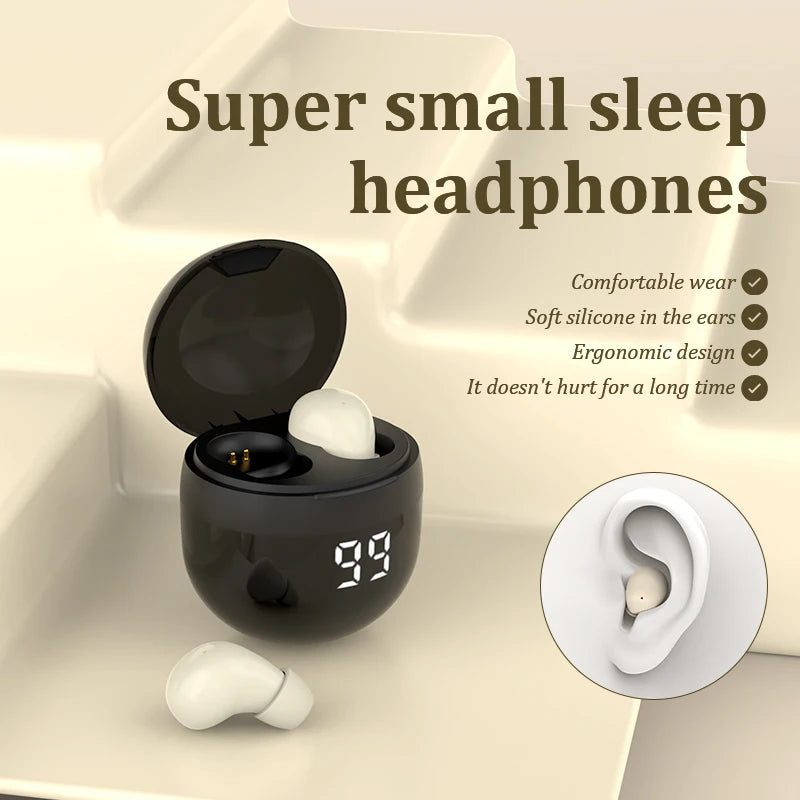 HOMEFISH SK18 Mini Sleep Wireless Earbuds, Bluetooth 5.3, Invisible In-Ear, Digital Display, Noise Cancelling for Side Sleepers