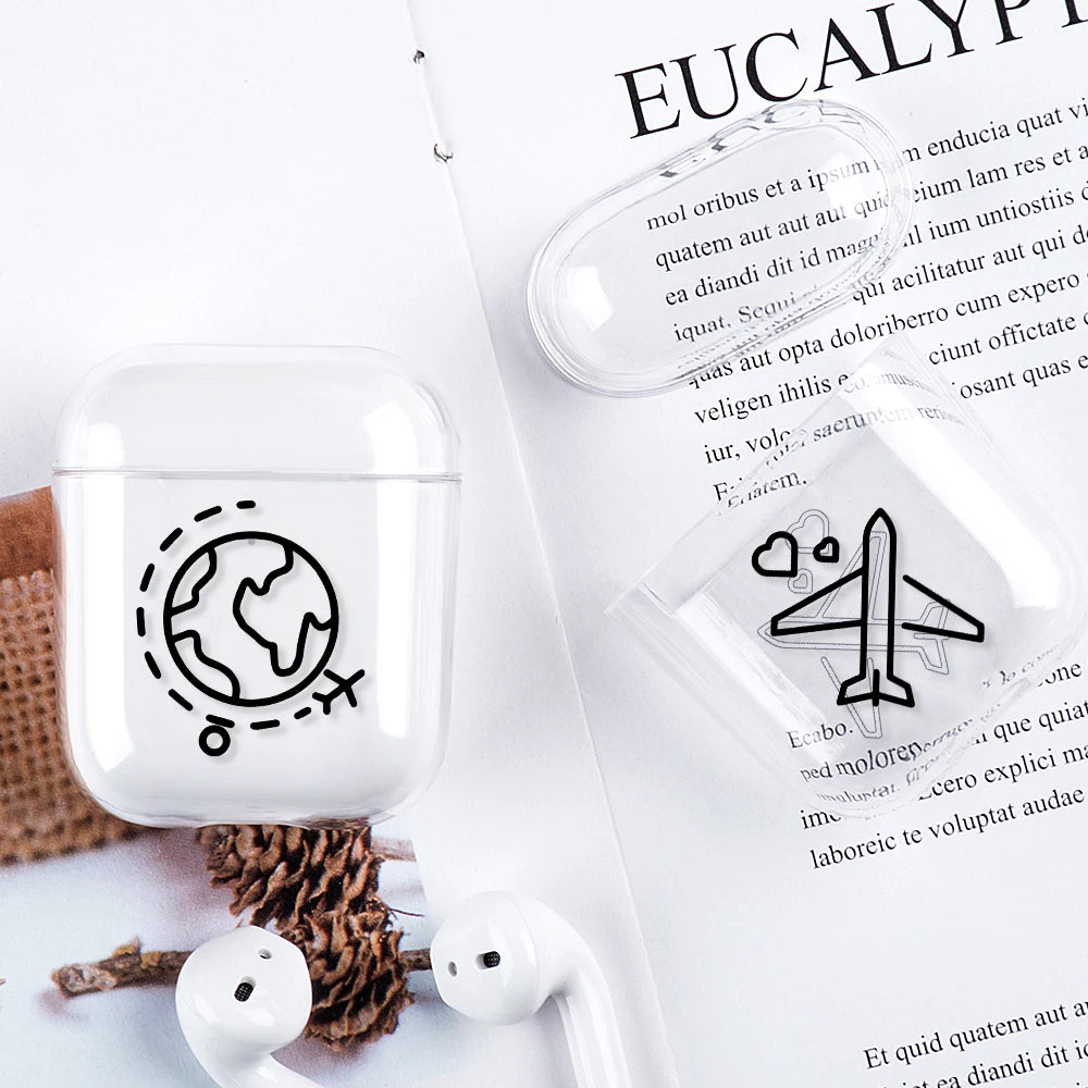Airplane Pattern Clear Earphone Cases For Airpods 4th 2 1 3 Pro 2 Fundas Headphone Cover For Apple Airpods Air Pods Pro Airpods3