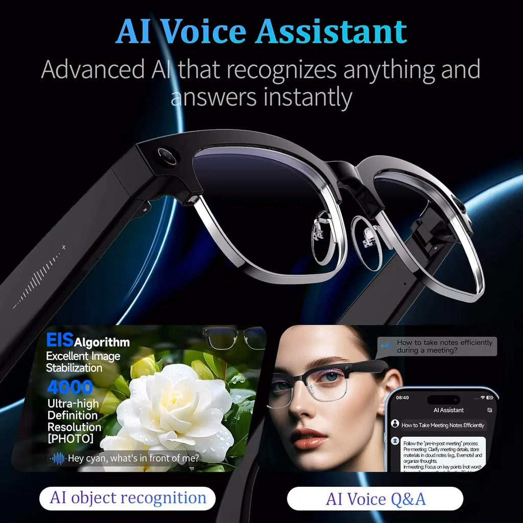 2026 World Premiere 4K HD Camera AI Smart Glasses 800W Pixel Camera 1080P Video AI Photo Recognition Call Travel abroad Glasses