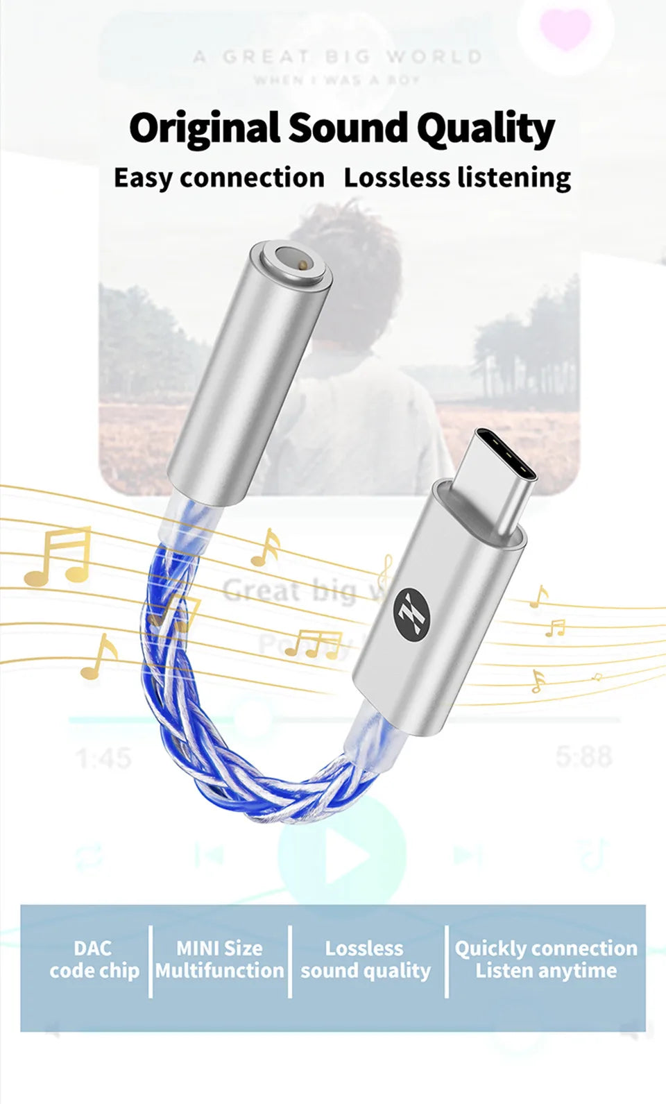 JCALLY JM6 Pro USB-C to 3.5mm HiFi DAC Headphone Adapter