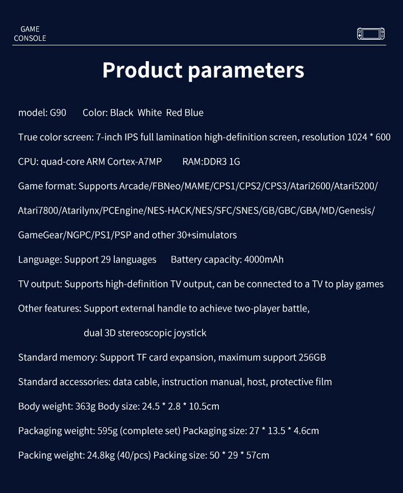 G90 Retro Handheld Game Console Built-in Mass Classic Arcade Games HD Large Screen Support Connect TV Portable Gaming Console Gi