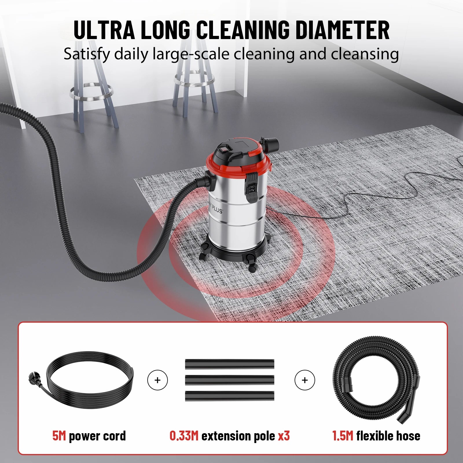 Wet & Dry Vacuum Cleaner 20L 6000W 20kpa 3 In 1 Blower Cleaning Portable Powerful Suction Industrial Vacuum with 4 Caster Wheels