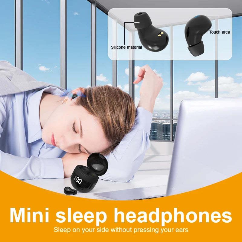 HOMEFISH SK18 Mini Sleep Wireless Earbuds, Bluetooth 5.3, Invisible In-Ear, Digital Display, Noise Cancelling for Side Sleepers