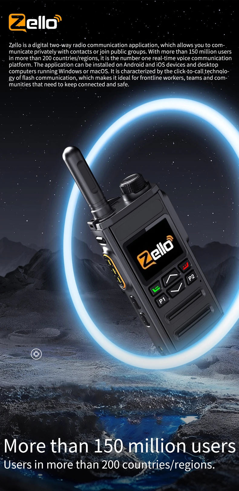 Android 8.1 | Zello 4G POC Radio - SIM/WiFi & Bluetooth, 100Mi Range, Professional Walkie Talkie