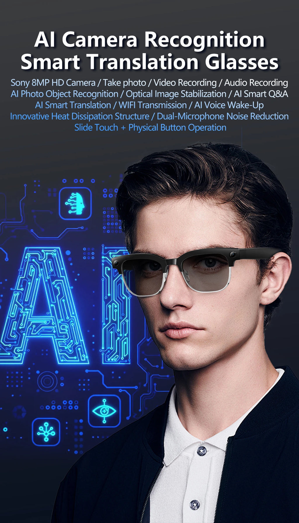 2026 World Premiere 4K HD Camera AI Smart Glasses 800W Pixel Camera 1080P Video AI Photo Recognition Call Travel abroad Glasses