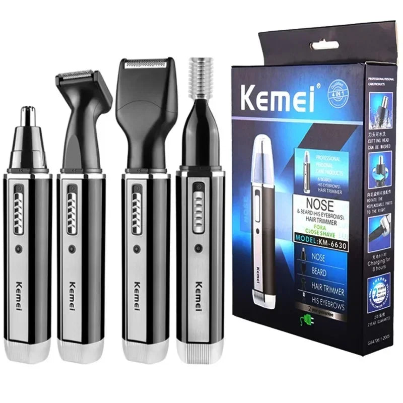 Kemei 4 in 1 Trimmer for Men Electric Nose and Ear Trimmer Rechargeable Trimmer for Hair Beard Nose and Ear Cleaner Grooming Set