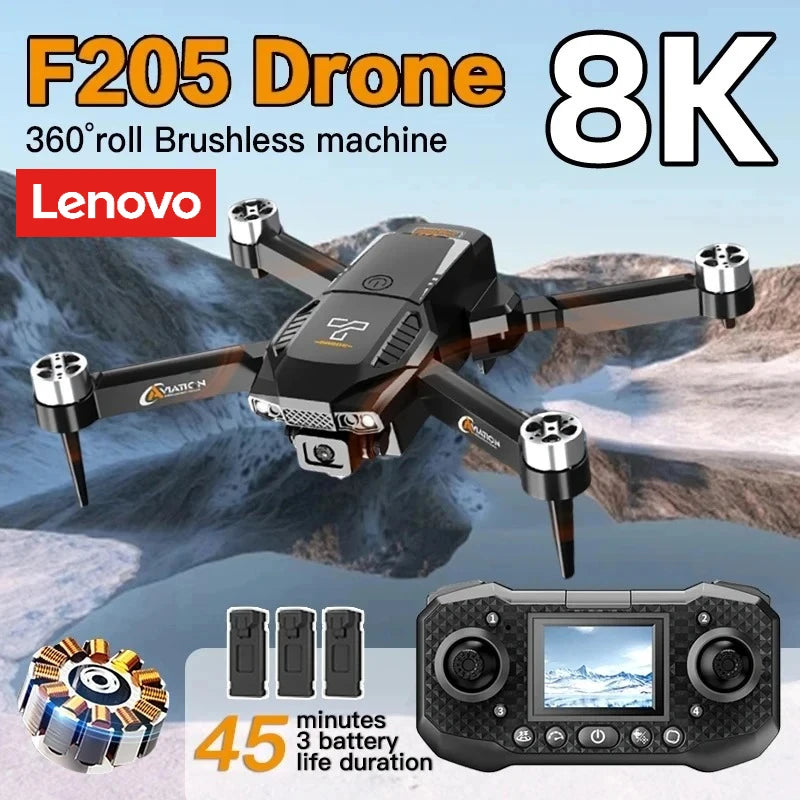 Lenovo Original F205 Drone Professional 8K HD Dual Camera With Screen Remote Control Smart Obstacle Avoidanc FPV Brushless Motor
